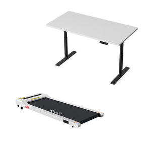 Red Hill white standing desk with walking pad in a home office