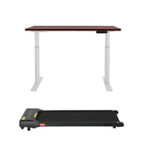 Deakin walnut electric standing desk with walking pad in a home office