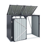 Grey steel double wheelie bin storage shed