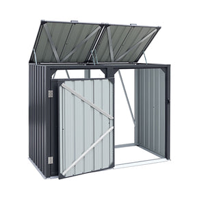 Grey steel double wheelie bin storage shed