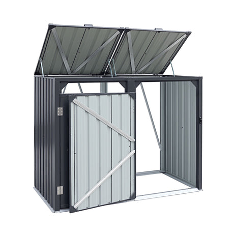 Grey steel double wheelie bin storage shed