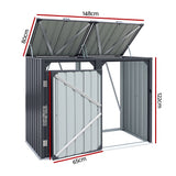 Grey steel double wheelie bin storage shed (view 2)