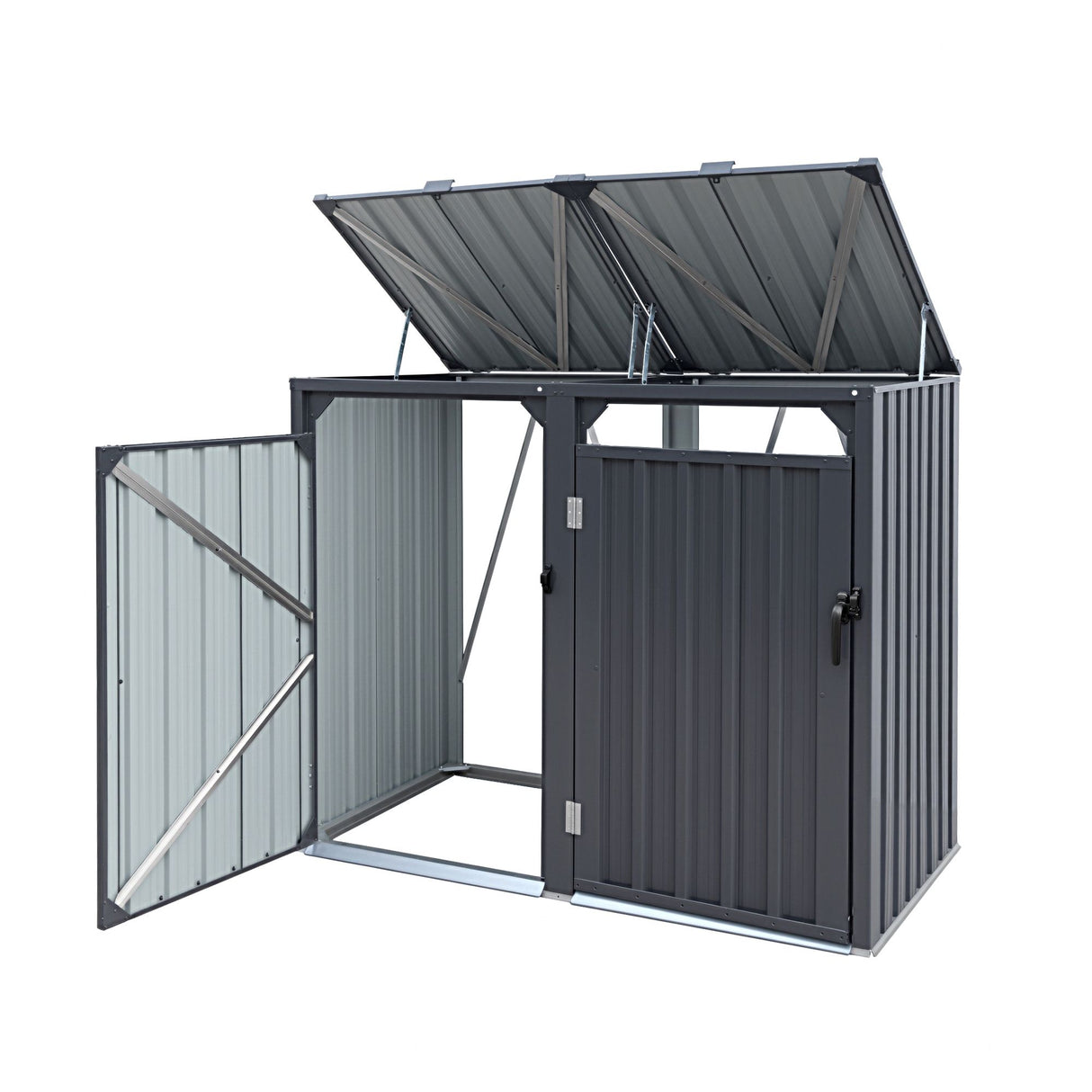 Grey steel double wheelie bin storage shed (view 3)