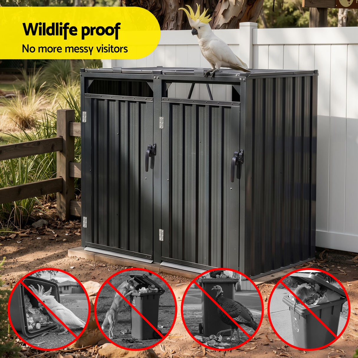 Grey steel double wheelie bin storage shed (view 5)