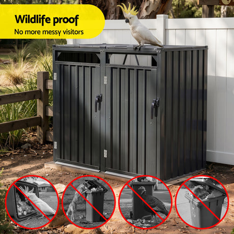 Grey steel double wheelie bin storage shed (view 5)