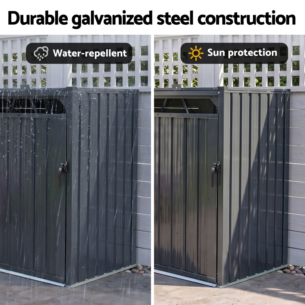 Grey steel double wheelie bin storage shed (view 6)