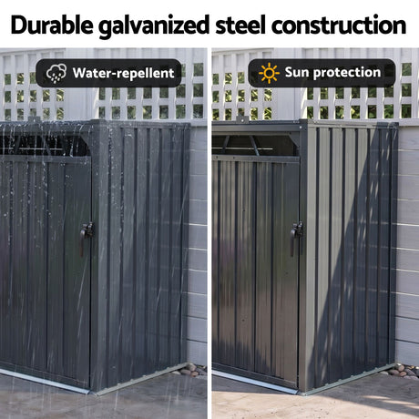 Grey steel double wheelie bin storage shed (view 6)