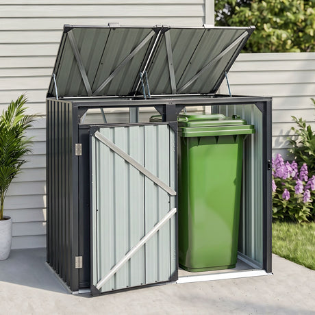 Grey steel double wheelie bin storage shed (view 9)