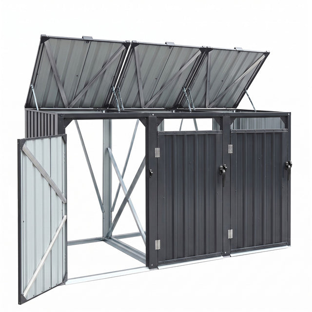 Eucla grey steel triple wheelie bin enclosure holding three 240L bins