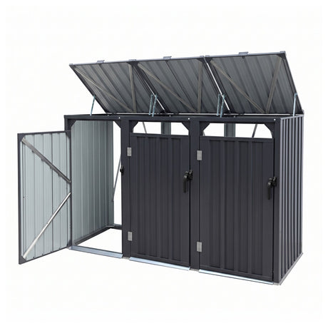 Grey steel triple wheelie bin storage shed (view 3)