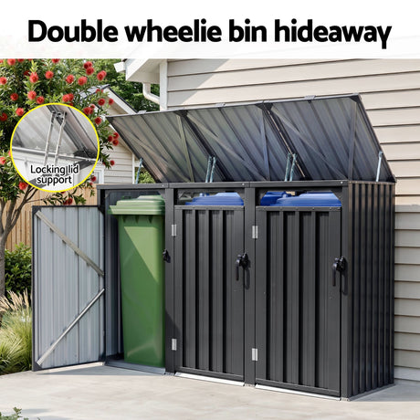 Grey steel triple wheelie bin storage shed (view 4)