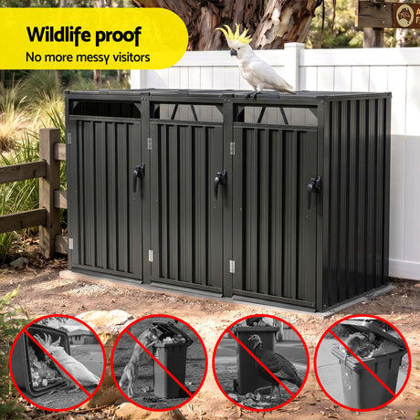 Grey steel triple wheelie bin storage shed (view 5)
