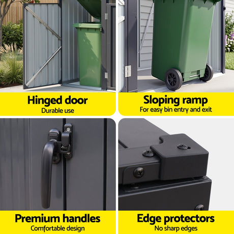 Grey steel triple wheelie bin storage shed (view 7)