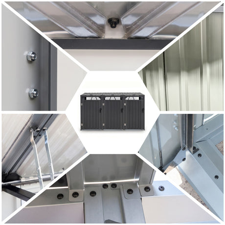 Grey steel triple wheelie bin storage shed (view 8)