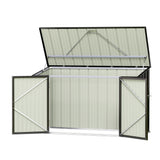 Norseman galvanised steel double door bike shed along a fence line