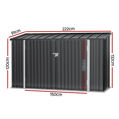 Grey steel bike storage shed, 2.22 x 0.91m (view 2)