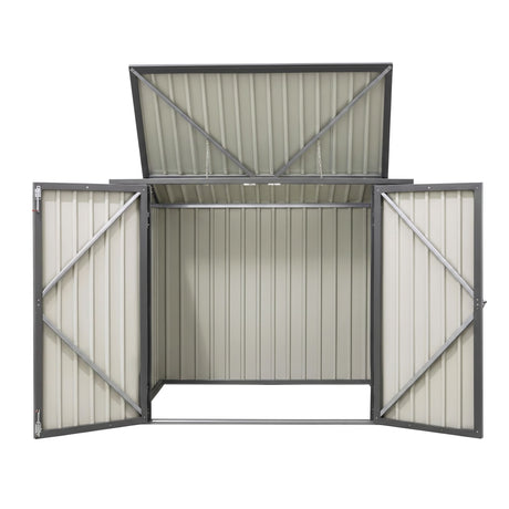 Grey steel wheelie bin storage enclosure with gas struts (view 3)