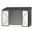 Outdoor grey galvanised steel garden shed, front view