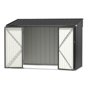 Outdoor grey galvanised steel garden shed, front view