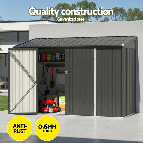 Steel garden shed interior storage space