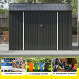 Grey steel garden shed panel detail