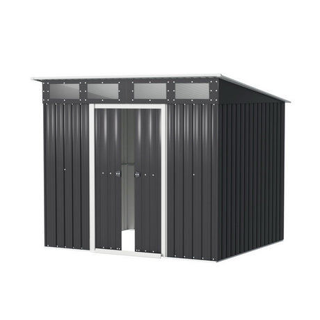 Galvanised steel garden shed in backyard setting