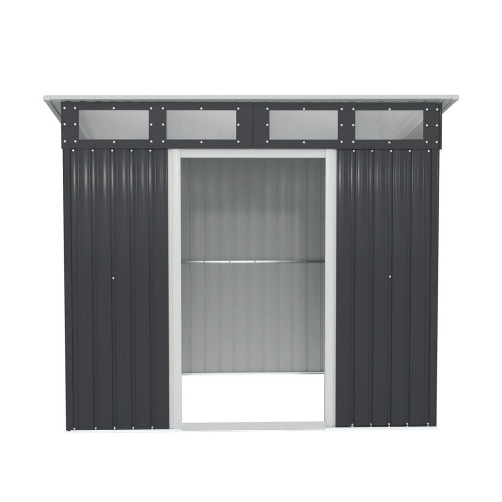 Galvanised steel garden shed side view with skillion roof