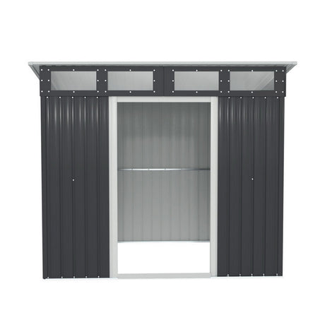 Galvanised steel garden shed side view with skillion roof