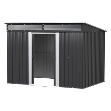 Outdoor galvanised steel garden shed, front view
