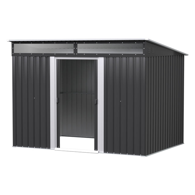 Caiguna galvanised steel garden shed with double sliding doors