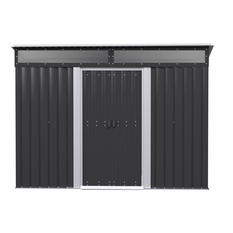 Galvanised steel garden shed side view with skillion roof
