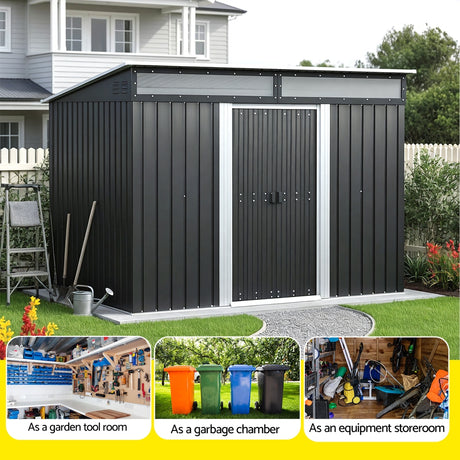 Steel garden shed interior storage space
