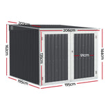 Garden Shed 2.06 x 2.03M Galvanised Steel with Double Doors - Grey