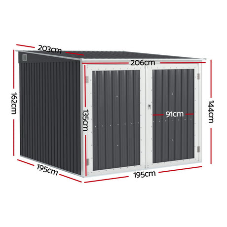 Garden Shed 2.06 x 2.03M Galvanised Steel with Double Doors - Grey