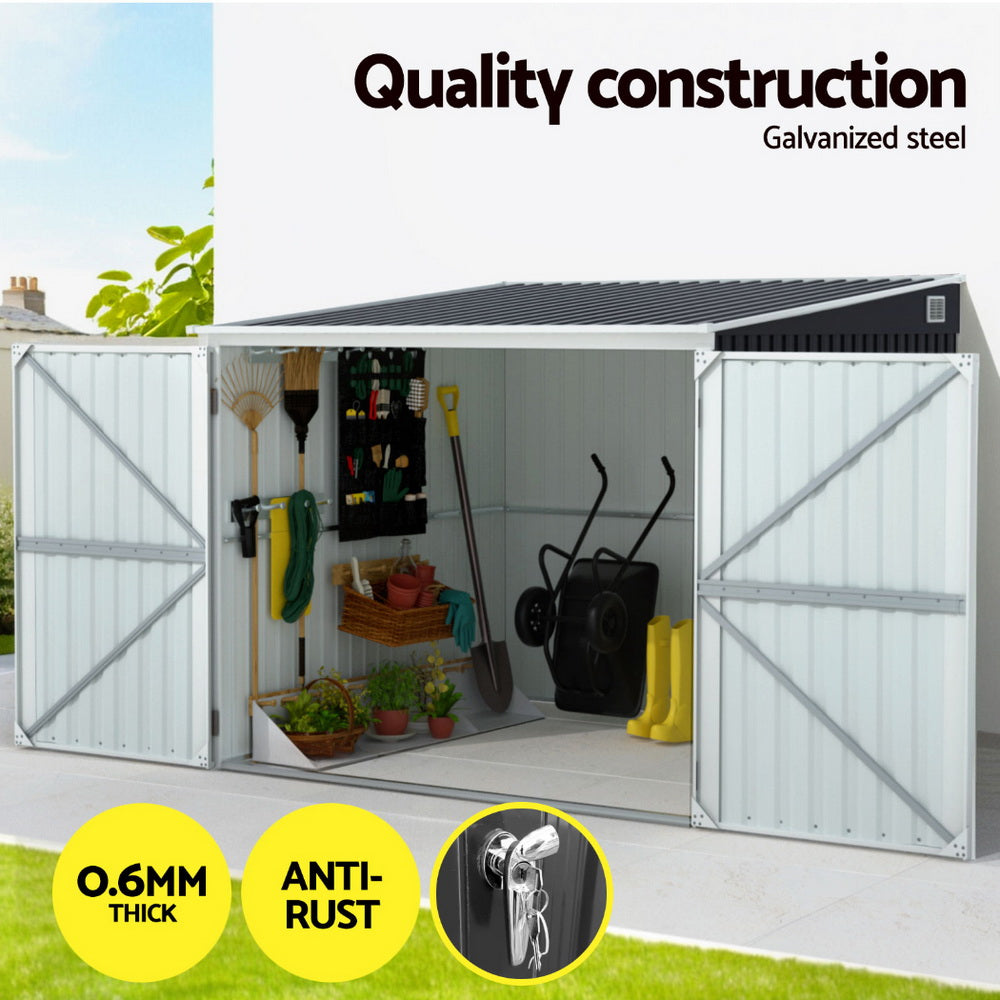 Garden Shed 2.06 x 2.03M Galvanised Steel with Double Doors - Grey