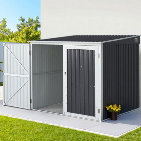 Garden Shed 2.06 x 2.03M Galvanised Steel with Double Doors - Grey