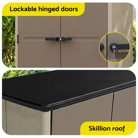 Garden shed lockable door handle close up