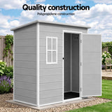 Grey resin outdoor storage shed ventilation panel detail