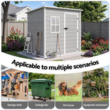 Resin garden shed shown in backyard setting
