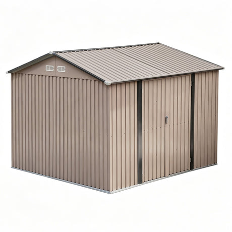 Galvanised steel garden shed side view showing sloped roof
