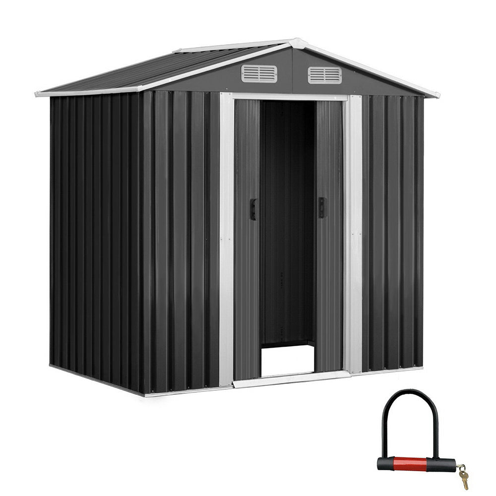 Garden Shed 1.96 x 1.32M Galvanised Steel with Sliding Doors - Grey