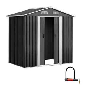 Garden Shed 1.96 x 1.32M Galvanised Steel with Sliding Doors - Grey