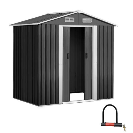 Garden Shed 1.96 x 1.32M Galvanised Steel with Sliding Doors - Grey