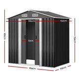 Garden Shed 1.96 x 1.32M Galvanised Steel with Sliding Doors - Grey