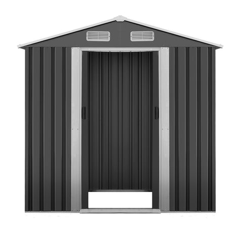 Garden Shed 1.96 x 1.32M Galvanised Steel with Sliding Doors - Grey