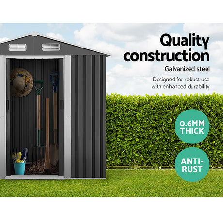 Garden Shed 1.96 x 1.32M Galvanised Steel with Sliding Doors - Grey