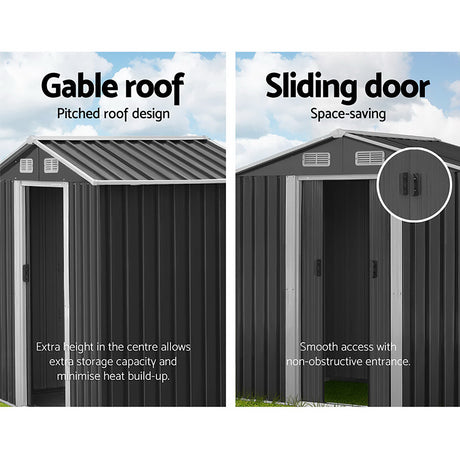 Garden Shed 1.96 x 1.32M Galvanised Steel with Sliding Doors - Grey