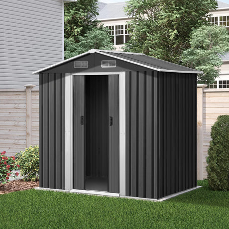 Garden Shed 1.96 x 1.32M Galvanised Steel with Sliding Doors - Grey