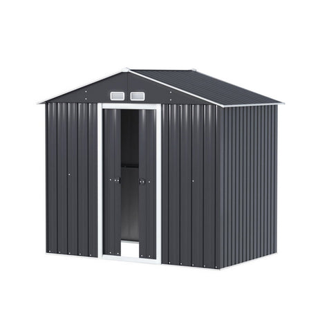 Garden Shed 2.15 x 1.3M Galvanised Steel with Sliding Doors - Grey