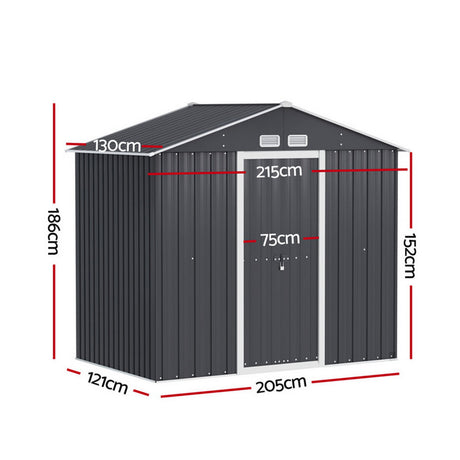 Garden Shed 2.15 x 1.3M Galvanised Steel with Sliding Doors - Grey